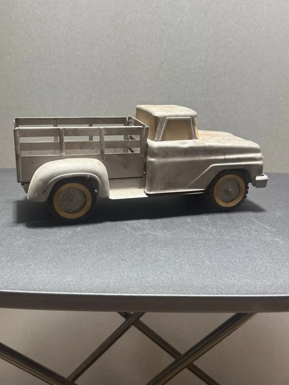 Vintage Tonka 14.5” Pressed Steel Stake Bed Farm Truck Gray Original Patina